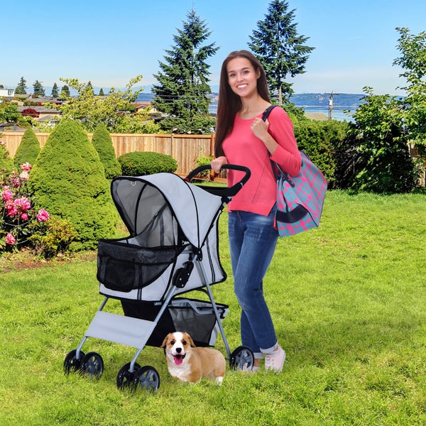 PawHut Hundewagen, 75L x 45B x 97H cm, 600D Oxford, Nylon-Netzgitter, Silber