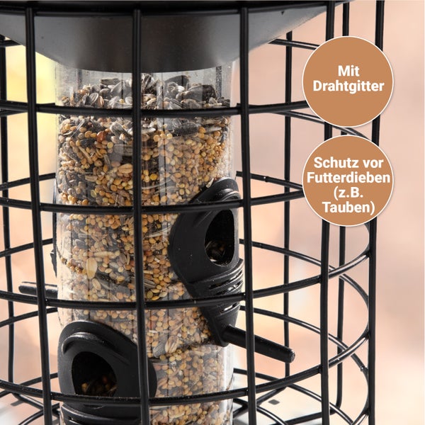 Vogelfutterhaus CULT at home Futtersäule Höhe 29 cm schwarz Metall mit Schutzkäfig