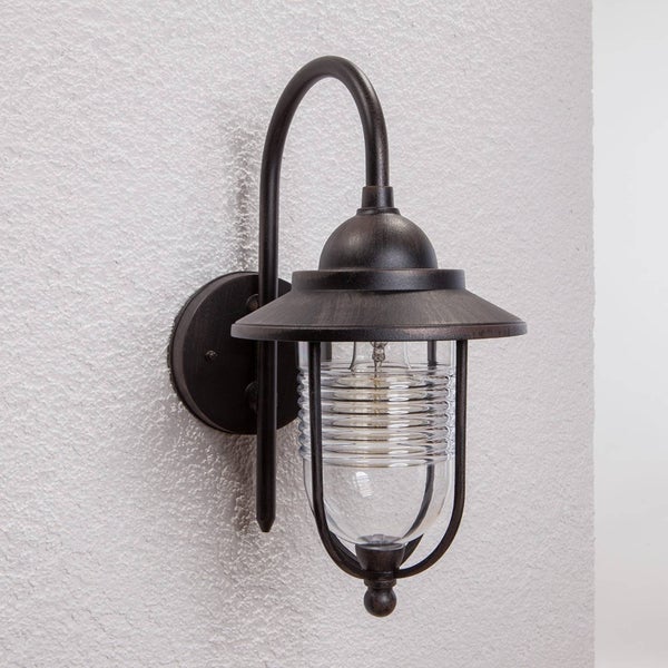 Lindby Wandleuchte außen Meret (spritzwassergeschützt (Retro, Vintage Antik) in Transparent aus Aluminium (1 flammig E27) - Außenwandleuchten Wandlampe Led Außenlampe Outdoor für