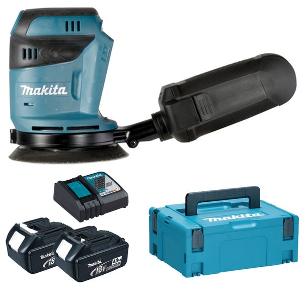 Makita DBO180RMJ Akku-Exzenterschleifer 18 V / 2x 4,0 Ah Akkus + Ladegerät im Makpac