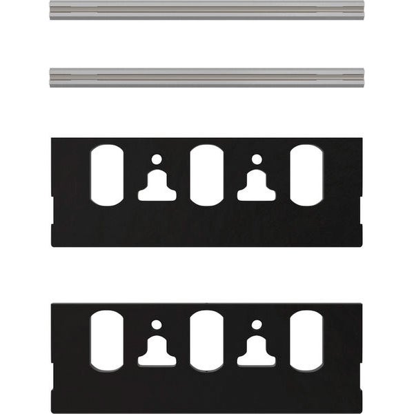 Abgebildet sind zwei Führungsschienen und zwei Lochplatten.