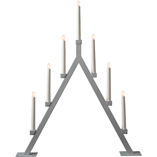 Grauer, dreieckiger LED-Kerzenleuchter mit sieben Kerzen