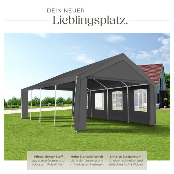 Partyzelt tectake Mammut inklusive Spannseilen und Heringen 8 x 4 m grau