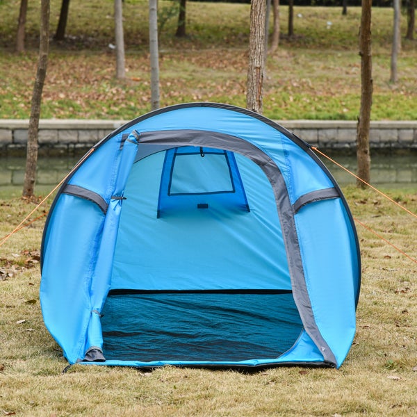 Outsunny Pop up Zelt für 1-2 Personen, Campingzelt für 3 Jahreszeiten, 220 x 108 x 110 cm, Polyester, Glasfaser, Blau+Grau