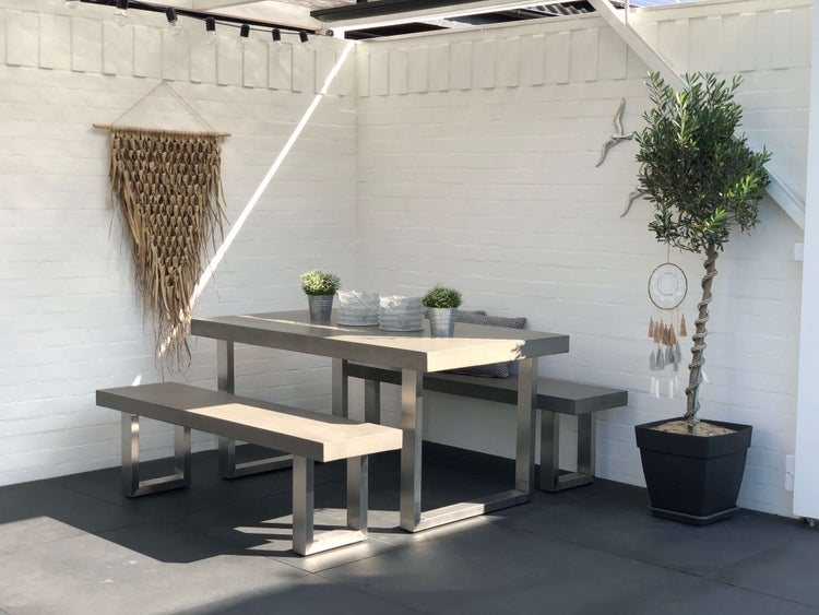NOVUM Beton Gartenbank Edelstahlgestell 160 cm