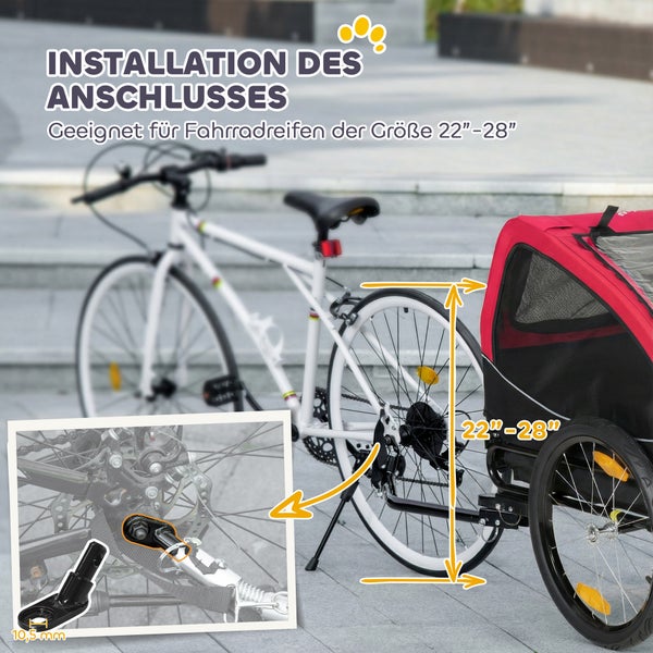 Montage einer Fahrradanhänger-Kupplung am Hinterrad eines Fahrrads. Geeignet für Reifengrößen von 22 bis 28 Zoll.