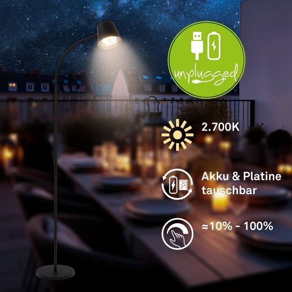 Akku Stehleuchte mit Touchdimmer 5,5W 500 lm 2700 K H 1,26 m Cielo schwarz