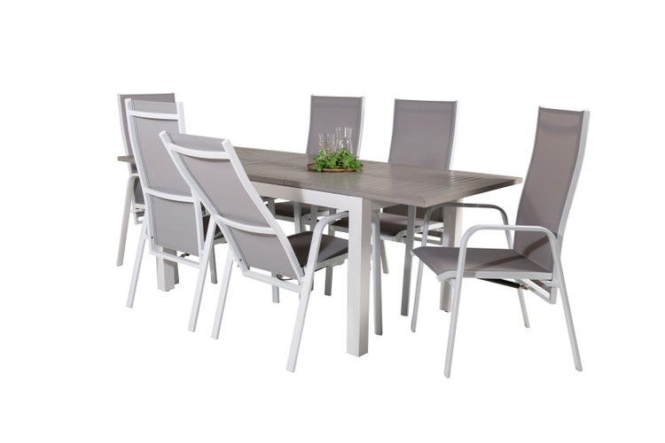 Albany Gartenset Tisch 90x160/240cm und 6 Stühle Copacabana weiß, grau. 90 X 160 X 75 cm