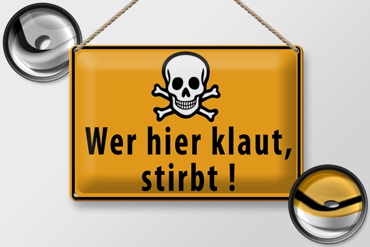 Blechschild Spruch 30x20cm wer hier klaut stirbt Totenkopf