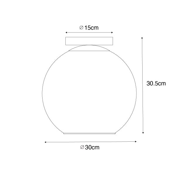 Maße der Deckenleuchte: 30,5 cm Höhe, 30 cm Durchmesser, Deckenbefestigung 15 cm Durchmesser