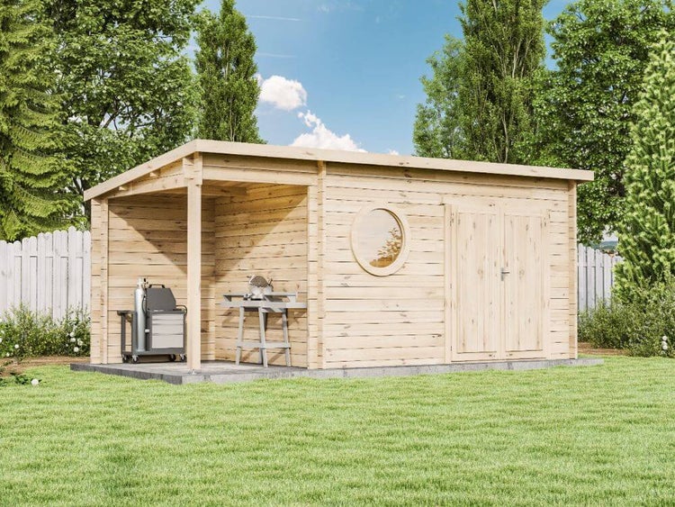 Alpholz Gartenhaus Maria-Rondo 44 C Gartenhaus aus Holz in Pinie, Holzhaus mit 44 mm Wandstärke inklusive Schleppdach, Blockbohlenhaus mit Montagematerial imprägniert 5,5x2,8m