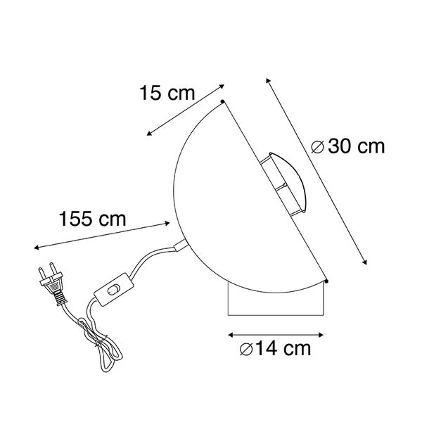 Technische Zeichnung einer Lampe mit Angaben zu Durchmesser und Länge in Zentimetern