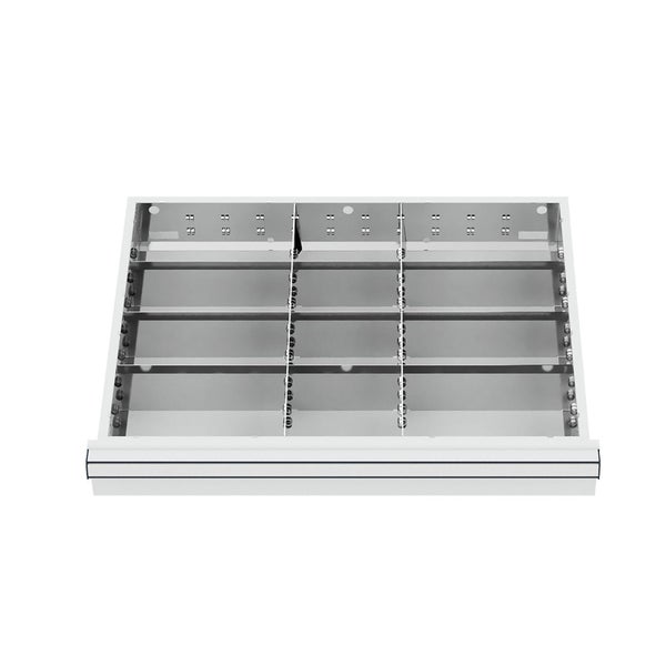 Schubladen-Einteilungsset aus Metall mit mehreren Fächern für Werkzeugschränke.