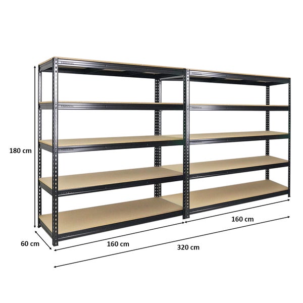 PROREGAL Mega Deal 2x Profi Schwerlastregal Bison HxBxT 200 x 180 x 60 cm 5 Fachböden Fachlast 600 kg Schwarz