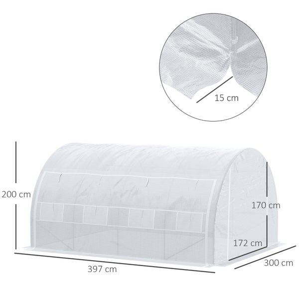 Outsunny Foliengewächshaus Polytunnel 4 x 3 x 2 m begehbares Gewächshaus mit aufrollbar Abdeckungen Folientunnel Treibhaus UV-Schutz Stahlrohr Weiß