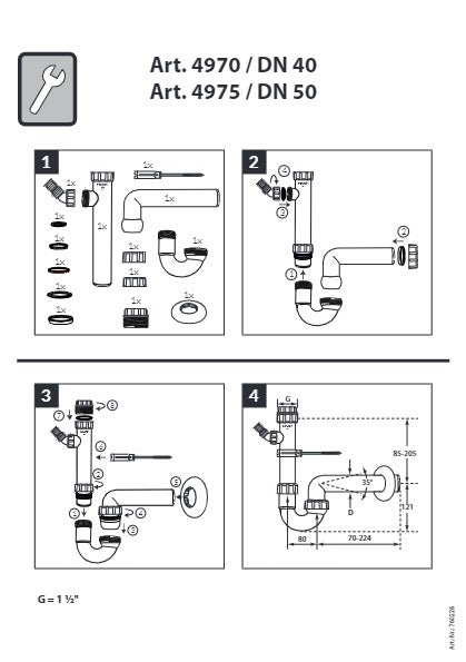 HAAS® Kugelgelenk-Siphon 1½ mit verschliessbarem Ablaufanschluss u. Kombi-Geräteanschluss ¾ und 1, DN 40, 4970