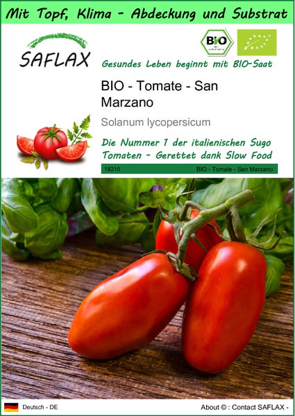 SAFLAX Garden to go - BIO - Tomate - San Marzano - Solanum lycopersicum - 15 Samen - Mit Topf, Klima - Deckel und Anzuchtsubstrat