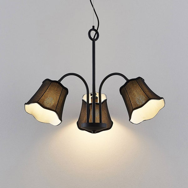 Lucande Pendelleuchte Binta (Retro, Vintage Antik) in Schwarz aus Textil (3 flammig E14) - Hängeleuchte Esstischlampe Hängelampe Wohnzimmerleuchte