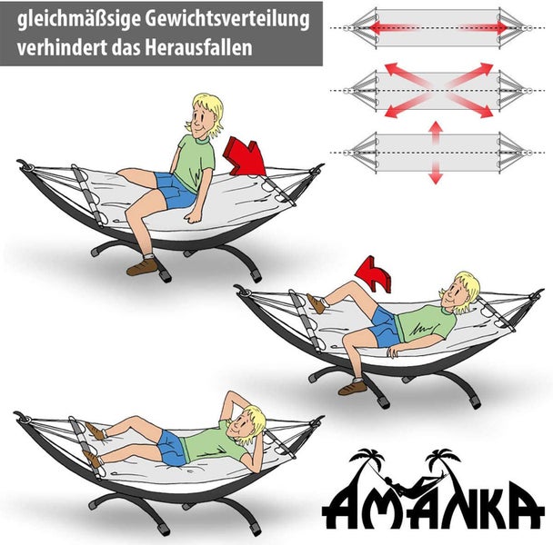 AMANKA Bis 100kg: Outdoor Stabhängematte 1 Person - 190x80cm Hängematte Outdoor Hängeliege ohne Gestell - Hängematte mit Stange - Garten Hängematte für Balkon Schaukelliege Indoor Liege zum Aufhängen