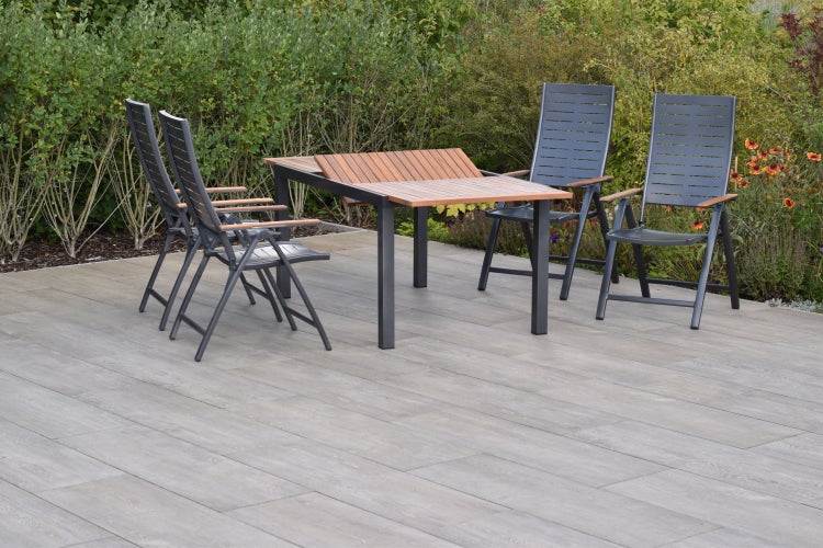 Tinos Gartenmöbelset 5tlg., Klappsessel, Ausziehtisch 150 (200) x 90 cm