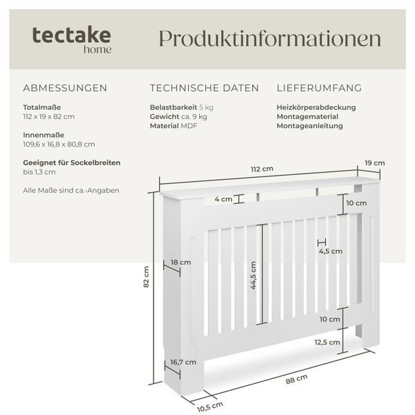 Heizkörperabdeckung tectake Vila optimale Luftzirkulation verschiedene Größen