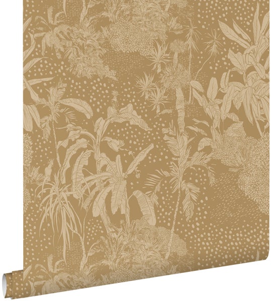 ESTAhome Tapete tropische Blätter Ockergelb - 50 x 900 cm - 139893