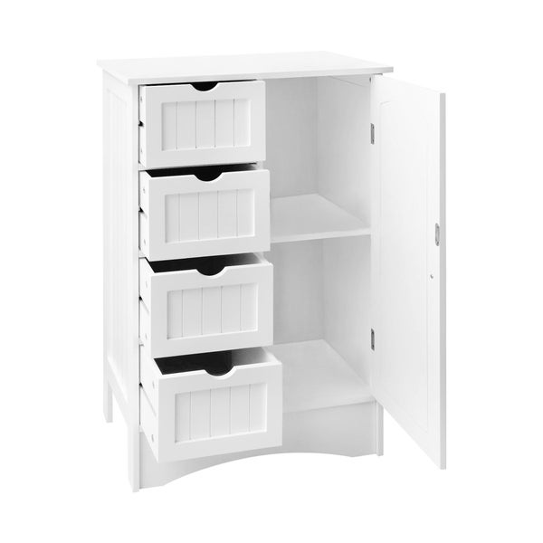 ML-Design Badezimmerschrank Weiß, 55x81x30 cm, Badschrank mit 1 Tür, 4 Schubladen, viel Stauraum, freistehend, Landhausstil, Badkommode aus MDF-Holz, Badezimmer Kommode, Aufbewahrungsschrank Badmöbel