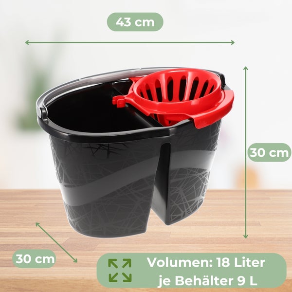 Wischeimer 18 L (2x9 L) Putzeimer mit Presse Zweikammer Zweigeteilter Eimer Bodenwischer Wischeimer mit Auswringfunktion Auswringer