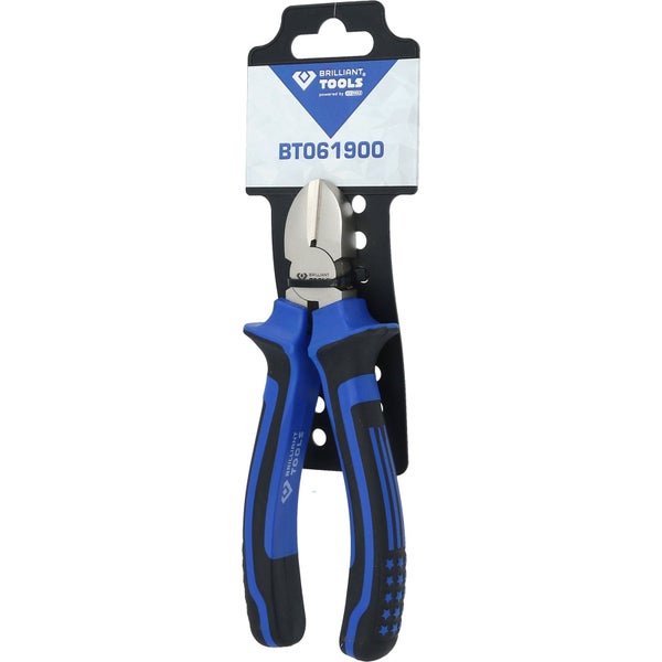 Brilliant Tools Seitenschneider mit blau-schwarzem Griff auf einer Verkaufsverpackung