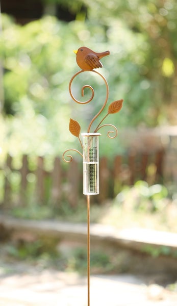 FRANK FLECHTWAREN | Gartenstecker Regenmesser, METALL, GLAS, ca. 16 x 108 cm, Glas Ø 4 x 15 cm