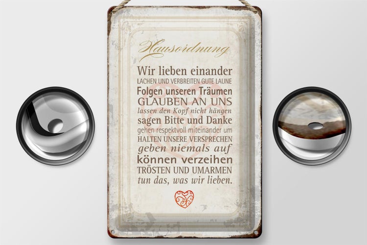 Blechschild Spruch 20x30cm Hausordnung Haus Schild