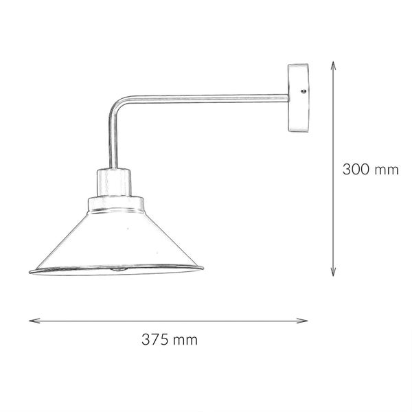 Technische Zeichnung einer Wandleuchte mit den Maßen 300 mm Höhe und 375 mm Breite