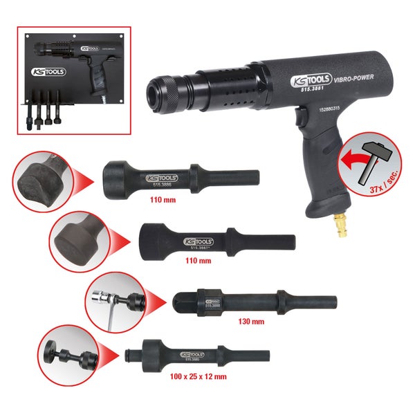 KS Tools Vibro-Power Druckluft-Hammer-Satz mit Halterung und verschiedenen Meißeln