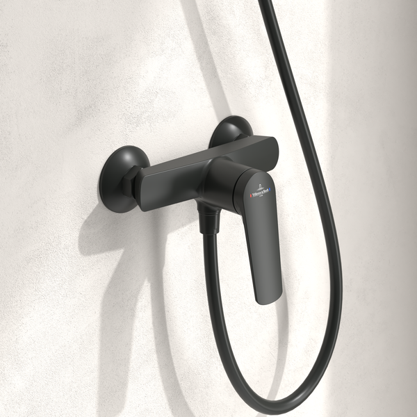 Villeroy & Boch Oasis Duscharmatur, Mischbatterie Dusche mit Rückflussschutz und Keramikkartusche, Einhebel-Duscharmatur für Aufputz Montage, rund, Matt Black