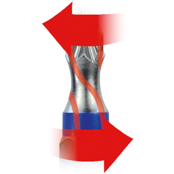Schrauberbit mit roten Pfeilen, die die Drehbewegung andeuten