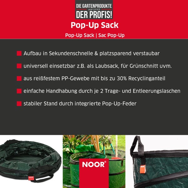 Gartenabfallsack POP-UP - 100 Liter - Grün - Gartensack selbststehend und faltbar - reißfester Laubsack zum Transport von Gartenabfällen