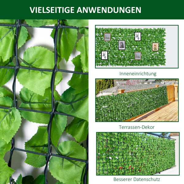 Outsunny Künstliche Hecke, 300 x 150 cm, PE, Gewebe, Hellgrün