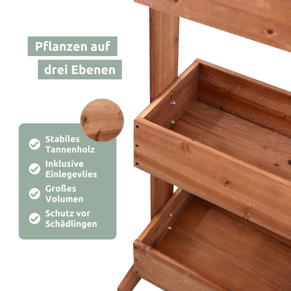 holz4home Hochbeet mit 3 Ebenen inkl. Gartenvlies & Handschuhe