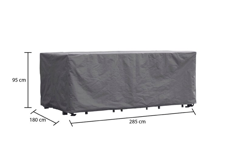 Graue Schutzhülle für Gartenmöbel mit den Maßen 95 x 180 x 285 cm