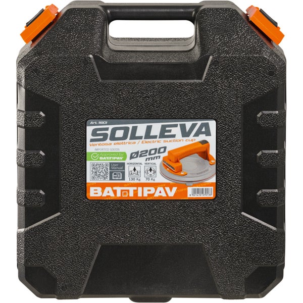 Schwarzer Transportkoffer für den elektrischen Saugheber Battipav Solleva mit einem Durchmesser von 200 Millimetern.