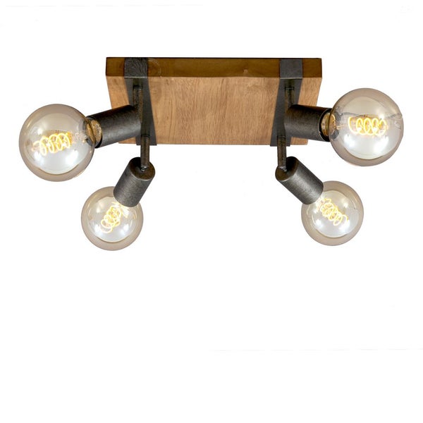 Spotleuchte dreh- und schwenkbar 4x E27 Metall-Holz Gunmetal Briloner