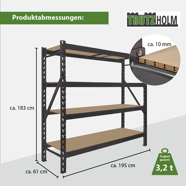 Trutzholm Regal mit drei Böden und Maßangaben