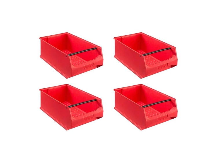 PROREGAL SuperSparSet 4x Rote Sichtlagerbox 5.1 mit Griffstange HxBxT 20 x 30 x 50 cm 21,8 Liter Sichtlagerbehälter