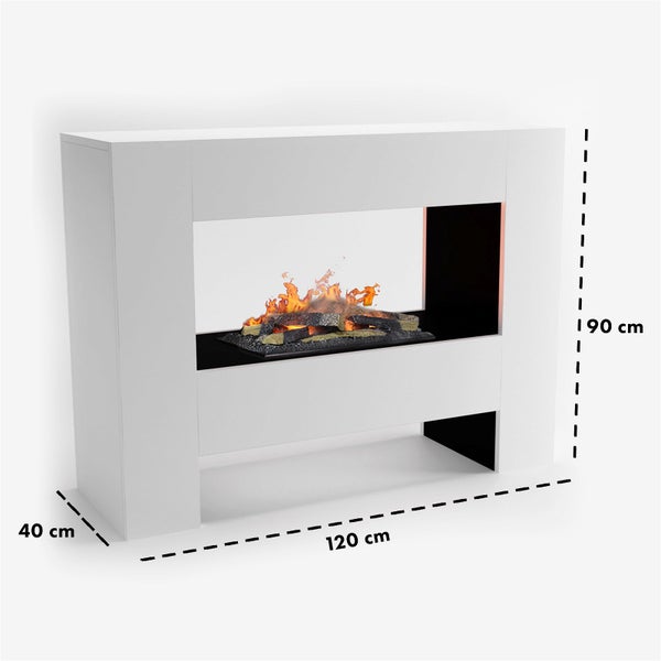 GLOW FIRE Elektrokamin 'Fallada' | Wasserdampf Kamin mit OMC 600 inkl. Holz in weiß als Raumteiler | HxBxT: 90x120x40 cm