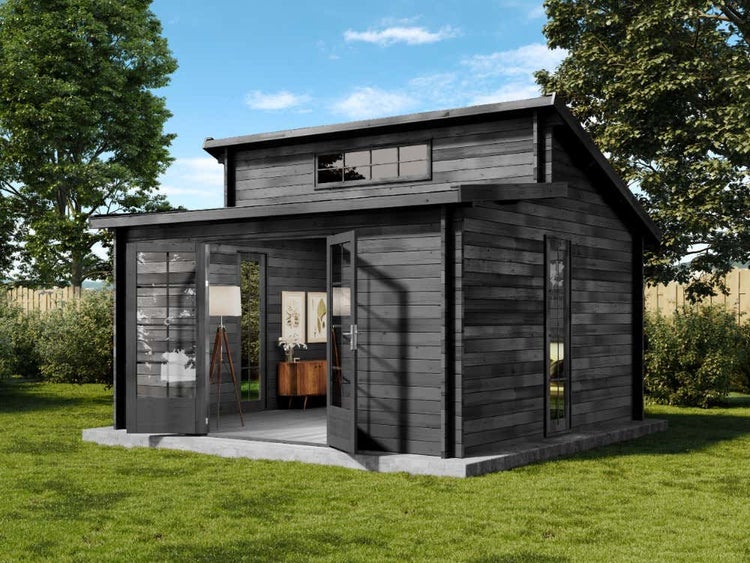 Alpholz Gartenhaus Lausitz ISO - Blockhaus mit Doppel-Pultdach, Massivholz Blockhütte - Mit Imprägnierung (Pinie), 70 mm Wandstärkre
