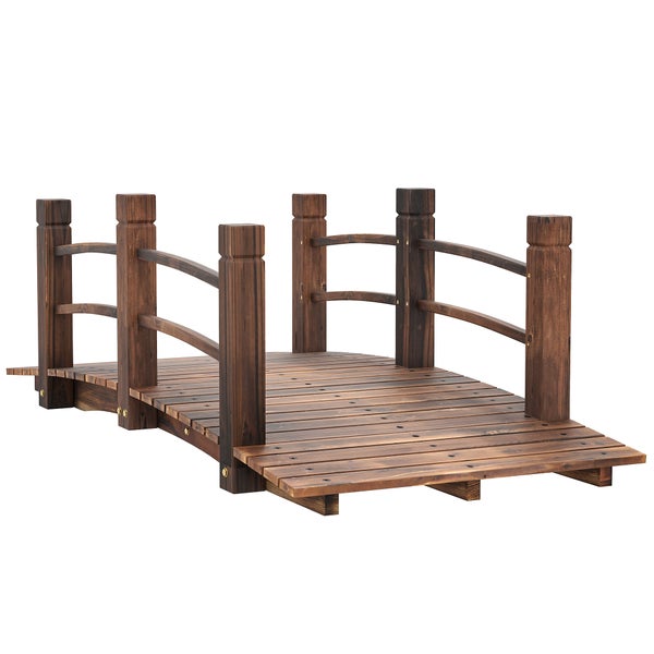 Outsunny Gartenbrücke Holzbrücke Holzsteg Teichbrücke Zierbrücke mit Geländer bis 180 kg Tannenholz Dunkelbraun 152,5 x 67 x 48 cm