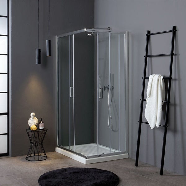 Eckdusche mit Eckeinstieg,  70x100 cm, Gleittüren, transparentes Sicherheitsglas | Luna