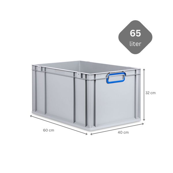 PROREGAL Spar Set 10x Eurobox Nextgen Color HxBxT 32 x 40 x 60 cm 65 Liter Griffe Blau Geschlossen Verstärkter Boden Eurobehälter Transportbox