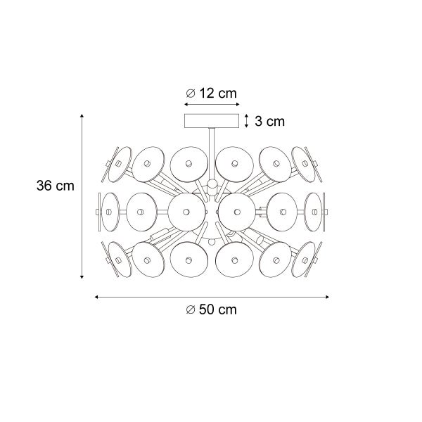 Technische Zeichnung einer Deckenleuchte mit einem Durchmesser von 50 Zentimetern und einer Höhe von 36 Zentimetern.