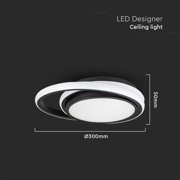 LED Designer Deckenleuchte mit einem Durchmesser von 300 mm und einer Höhe von 50 mm.